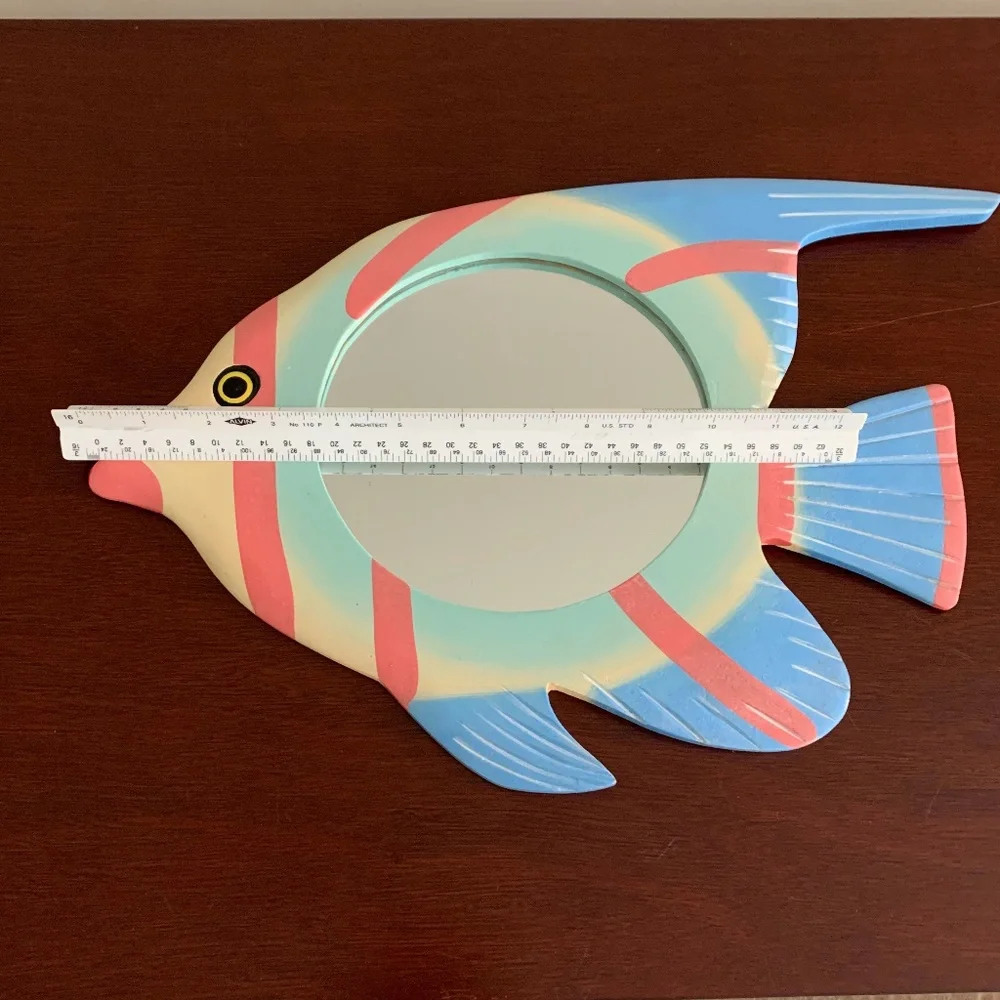 Blue and Pink Fish Decor with Geometric Design Wall Hanging Mirror